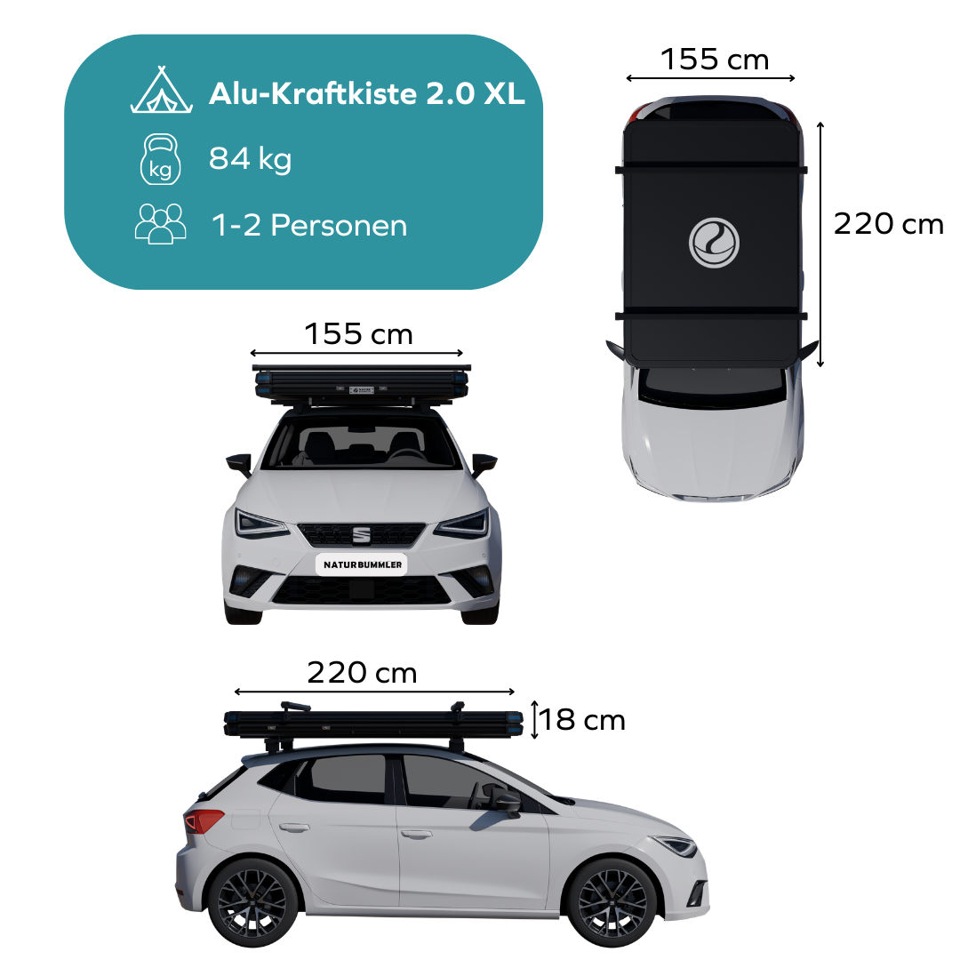 Alu-Kraftkiste 2.0 XL Dachzelt – Naturbummler